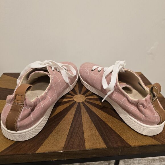 Spenco Canvas Sneakers Womens 7 D Slip On Orthotic Shoes Windowpane Pink Spring - Picture 9 of 13